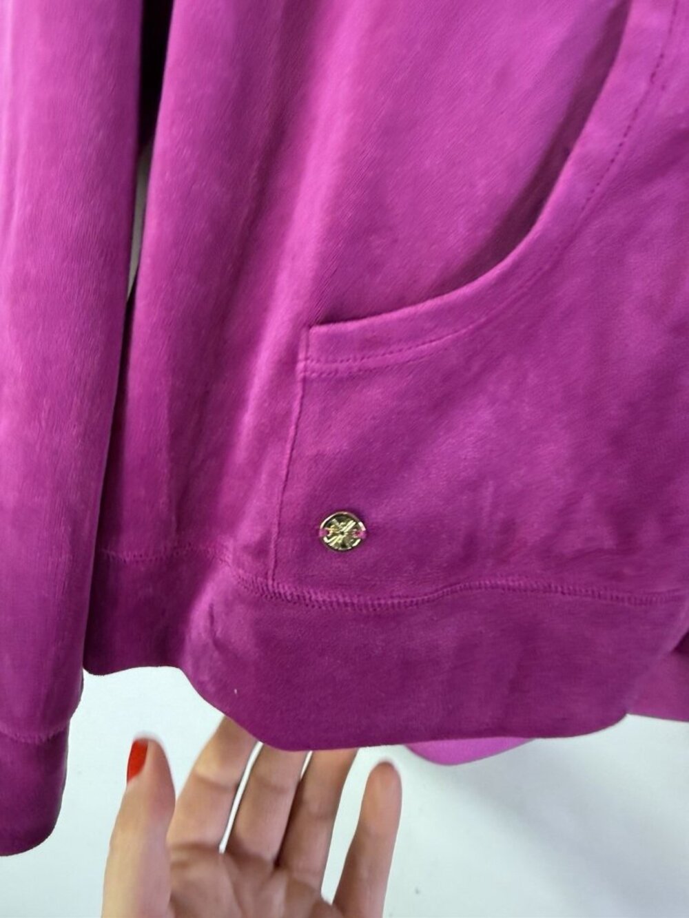 Lilly Pulitzer Larina Velour Zip Up Hoodie Hooded Sweatshirt Purple - Picture 6 of 11